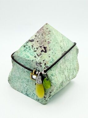 Silpada Vintage Sterling Silver Lemon Lime Quartzite Brass CZ Leather Bracelet